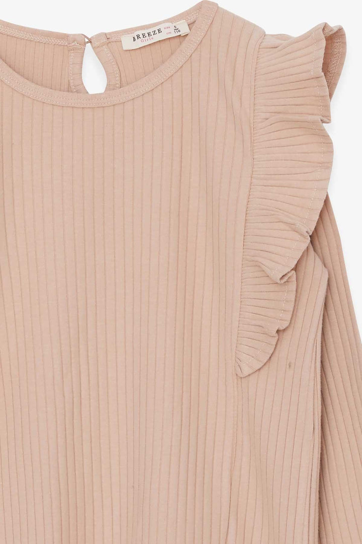 BRE Breeze Girl Child Long Sleeve Blouse with Frilly Shoulders, 62 Years, Beige - Haverford