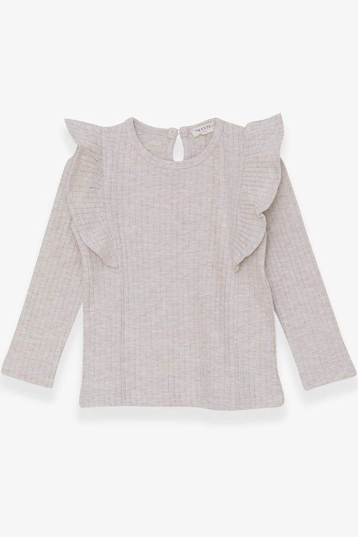 BRE Breeze Girl Child Long Sleeve Blouse with Frilly Shoulders 1.5-5 Years, Beige Melange - Cornwall