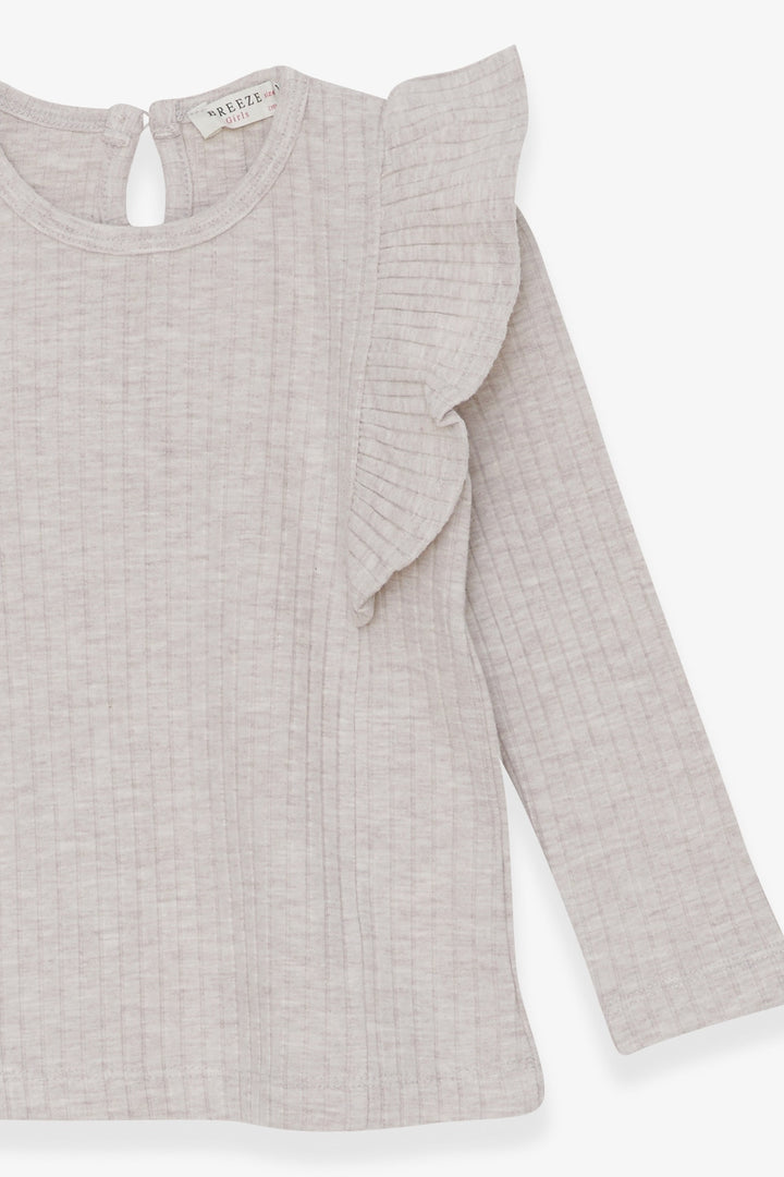 BRE Breeze Girl Child Long Sleeve Blouse with Frilly Shoulders 1.5-5 Years, Beige Melange - Cornwall