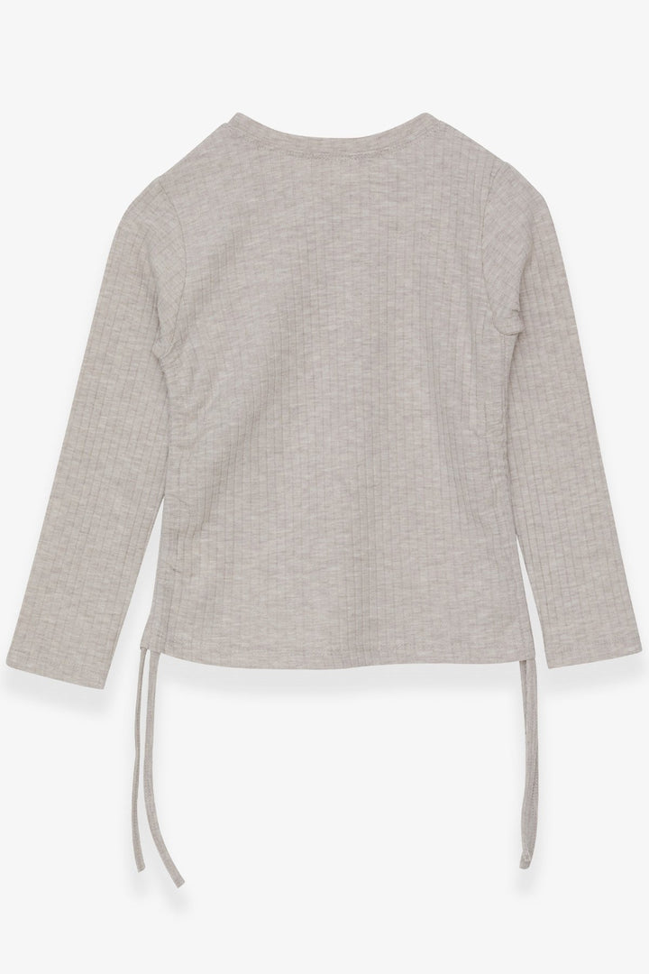 BRE Breeze Girl Child Long Sleeve Blouse with Ruched Sides 84 Years, Beige Melange - Grapevine