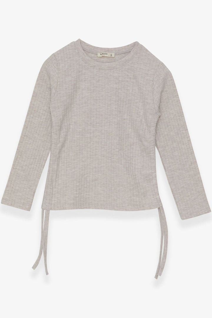 BRE Breeze Girl Child Long Sleeve Blouse with Ruched Sides 84 Years, Beige Melange - Grapevine