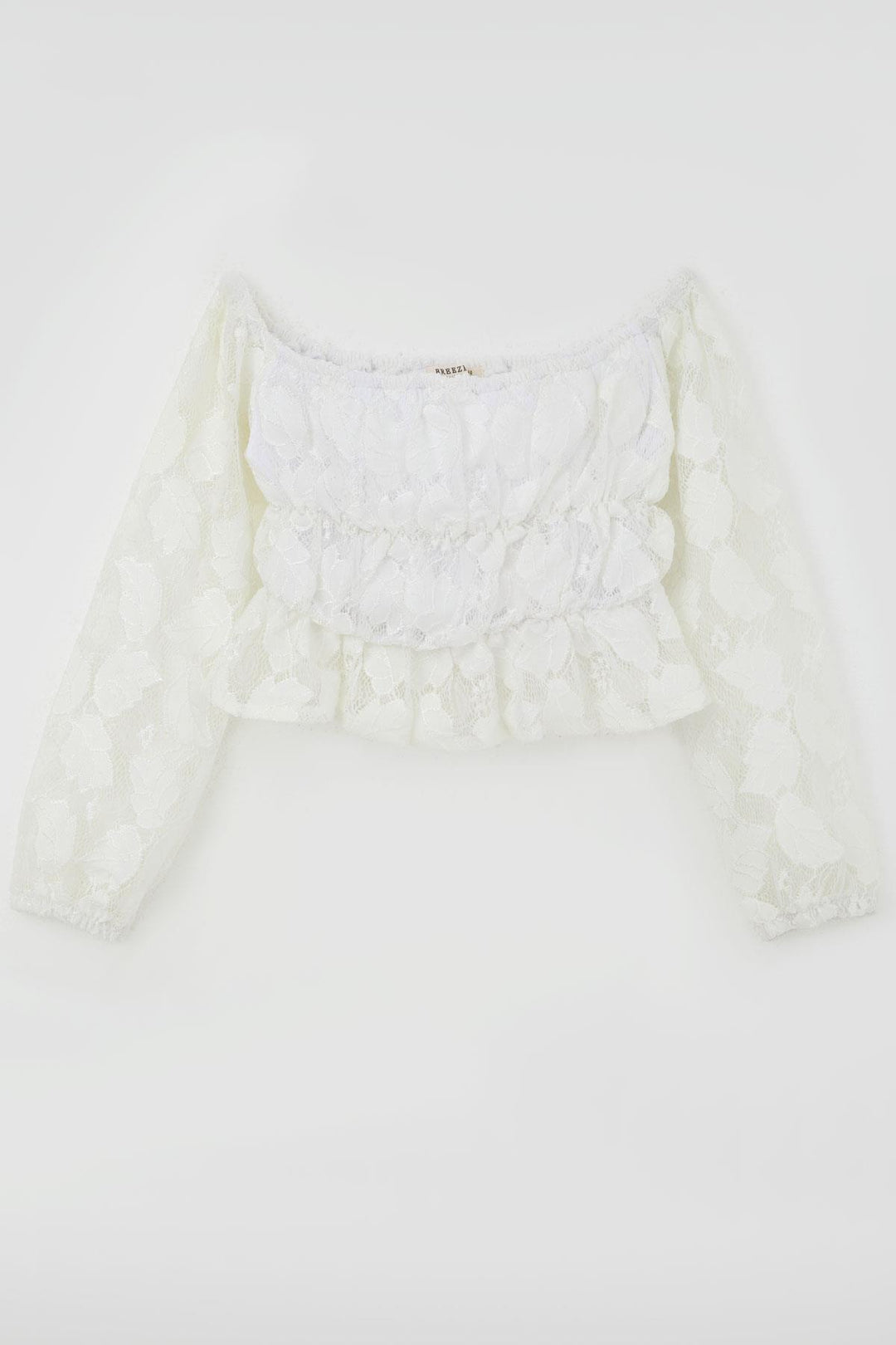BRE Breeze Girl Child Long Sleeve Lace Crop Top Leaf Patterned 94 Years, White - Covilhã