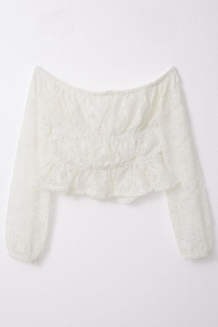BRE Breeze Girl Child Long Sleeve Lace Crop Blouse 94 Years, Ecru - Burjasot