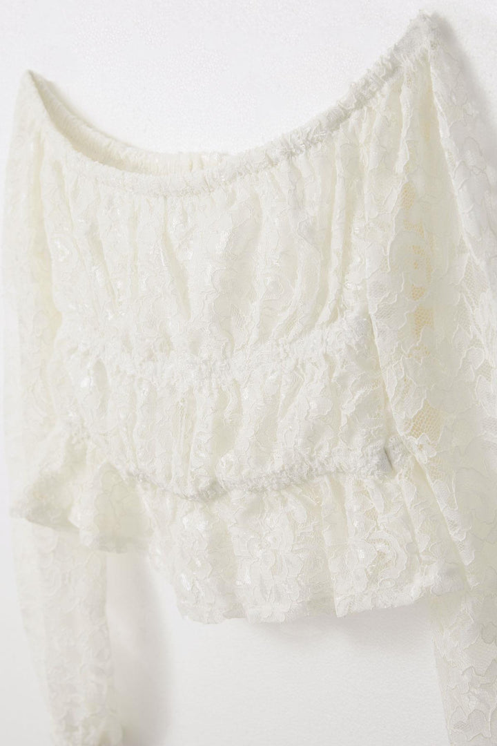 BRE Breeze Girl Child Long Sleeve Lace Crop Blouse 94 Years, Ecru - Burjasot
