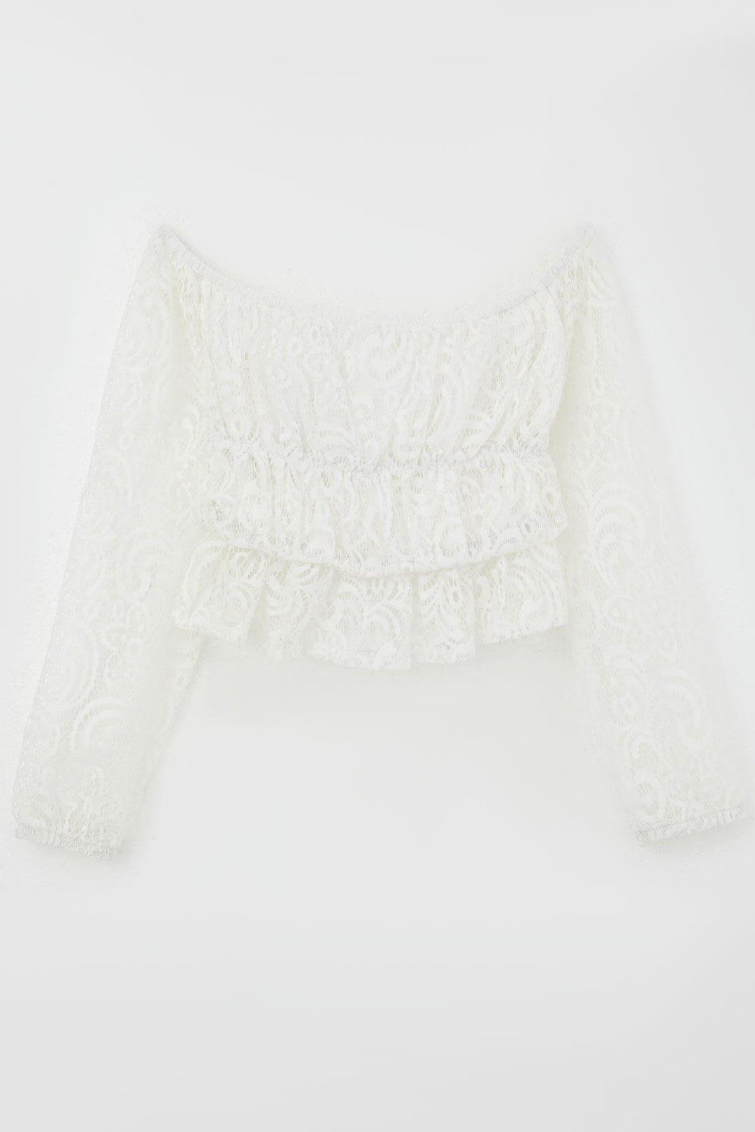 BRE Breeze Girl Child Long Sleeve Lace Crop Top with Flower Pattern, White, 94 Years - Kyiv