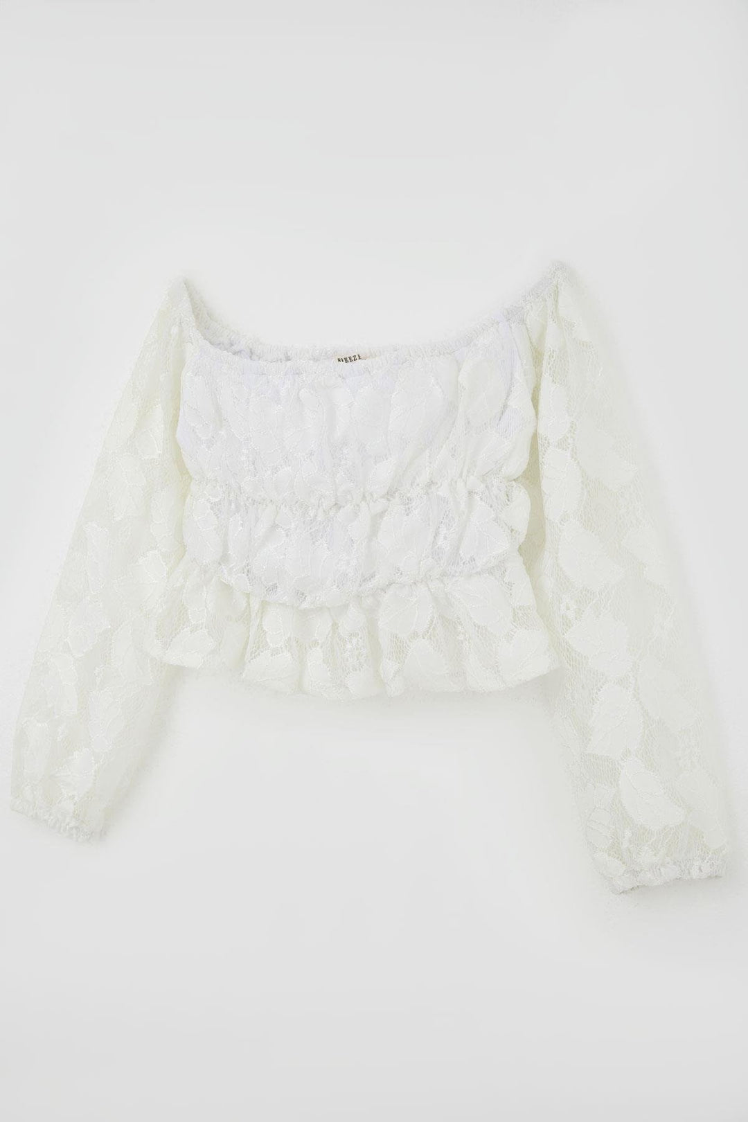 BRE Breeze Kız Çocuk Uzun Kollu Dantelli Crop Bluz Yaprak Desenli 94 Yaş, Beyaz - Miramar