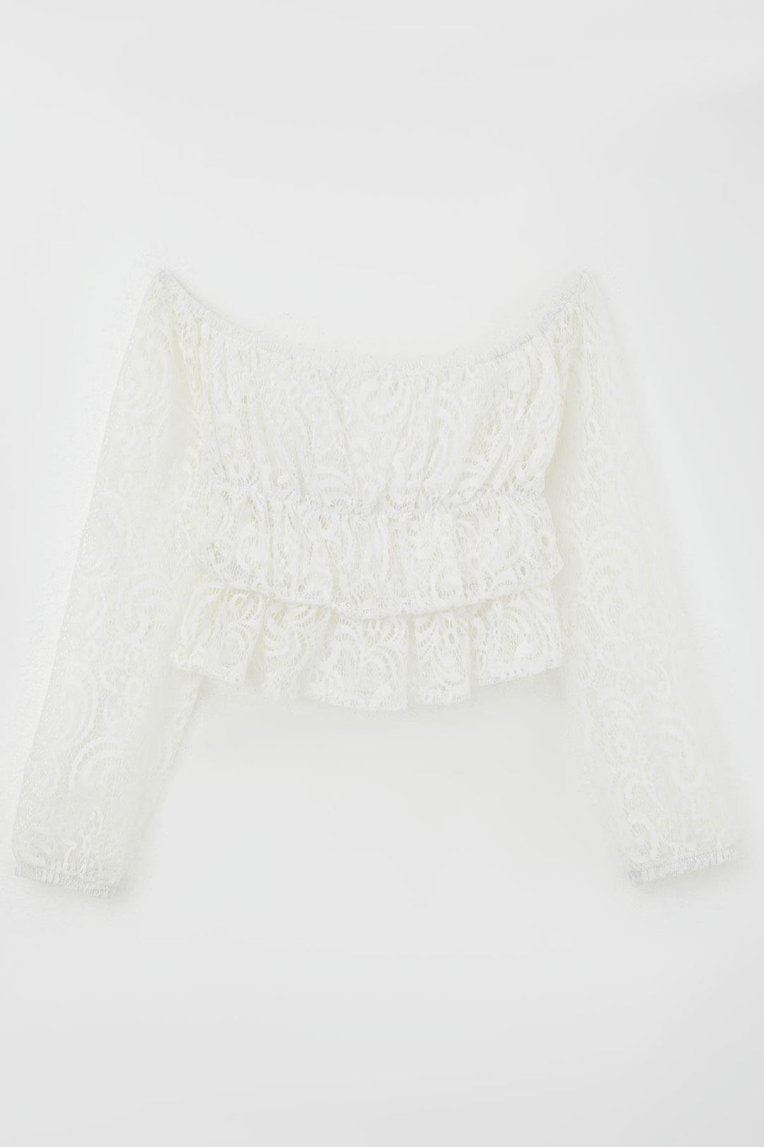 BRE Breeze Girl Child Long Sleeve Lace Crop Top with Flower Pattern, White, 94 Years - Kyiv