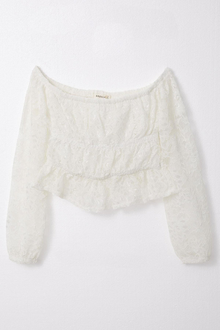 BRE Breeze Girl Child Long Sleeve Lace Crop Blouse 94 Years, Ecru - Burjasot