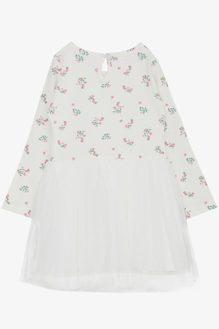 BRE Breeze Girl Child Long Sleeve Abaya with Tulle Flower Pattern, 3-8 Years, White - Datteln
