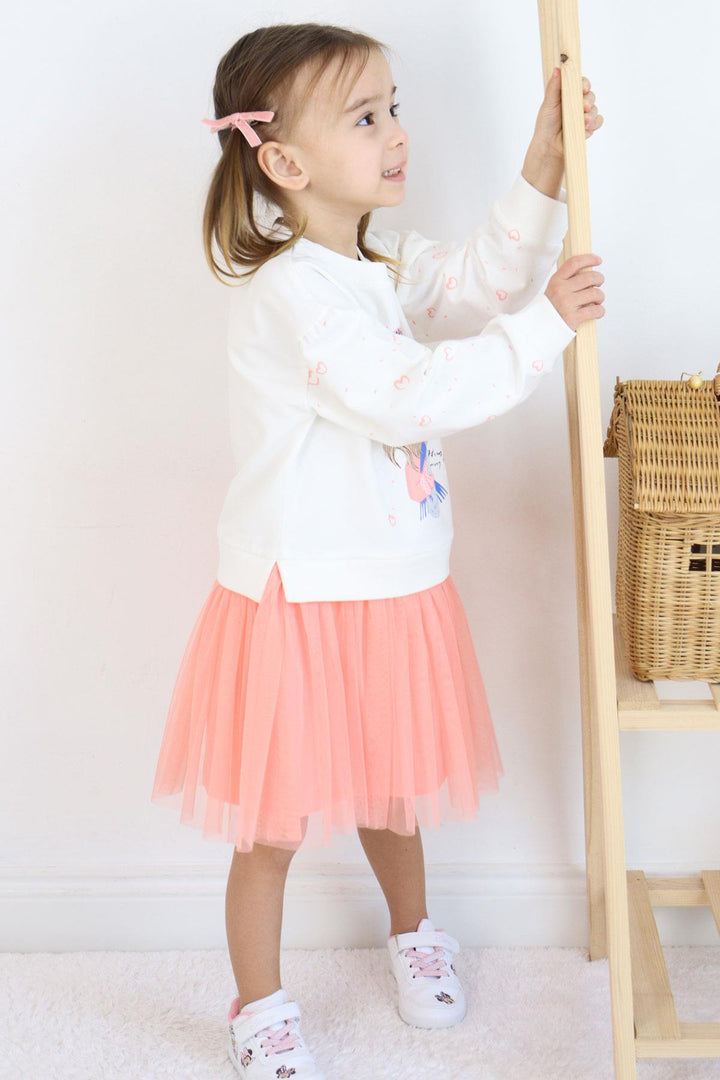 BRE Breeze Girl Child Long Sleeve Dress Friend Themed Heart Patterned Sleeves 2-6 Years, Ecru - Perth