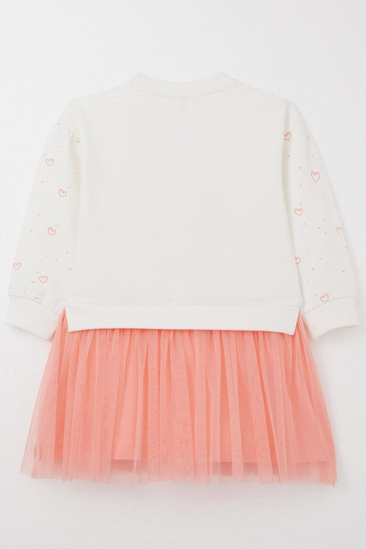 BRE Breeze Girl Child Long Sleeve Dress Friend Themed Heart Patterned Sleeves 2-6 Years, Ecru - Perth
