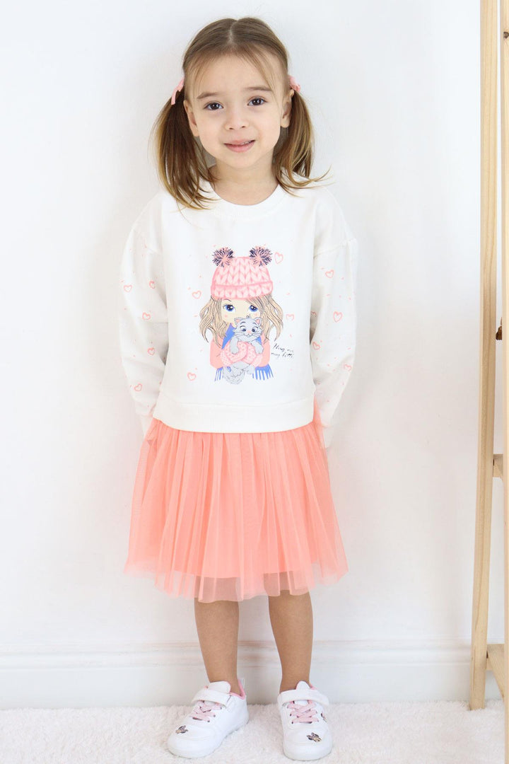 BRE Breeze Girl Child Long Sleeve Dress Friend Themed Heart Patterned Sleeves 2-6 Years, Ecru - Perth