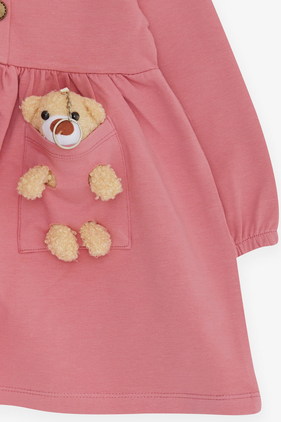 BRE Breeze Girl Child Long Sleeve Dress with Bear Accessory, 2-6 Years, Rose Pink - Maricopa