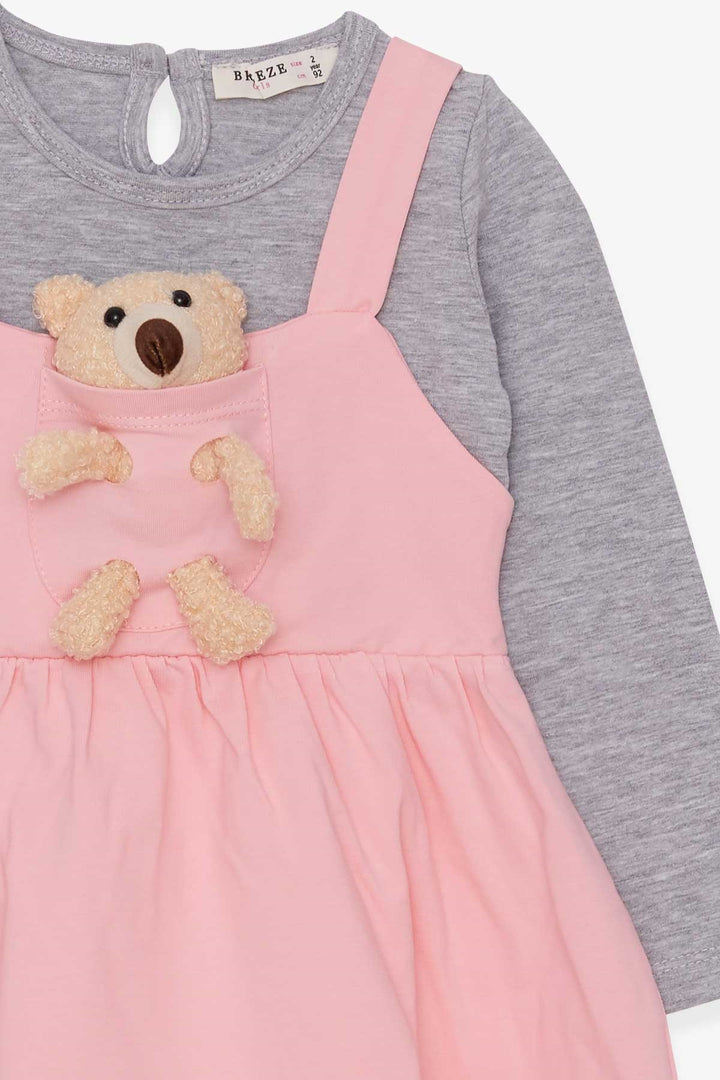 BRE Breeze Girl Child Long Sleeve Dress with Bear Accessory 2-6 Years, Powder - Morecambe