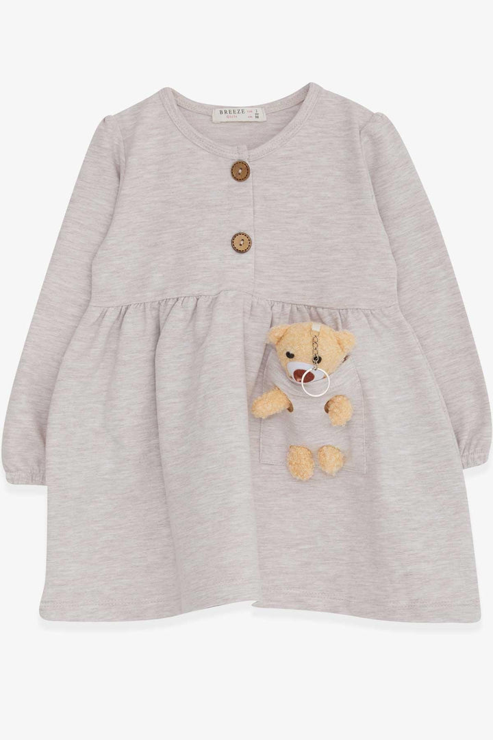 BRE Breeze Girl Child Long Sleeve Dress with Bear Accessory 2-6 Years, Beige Melange - Alès