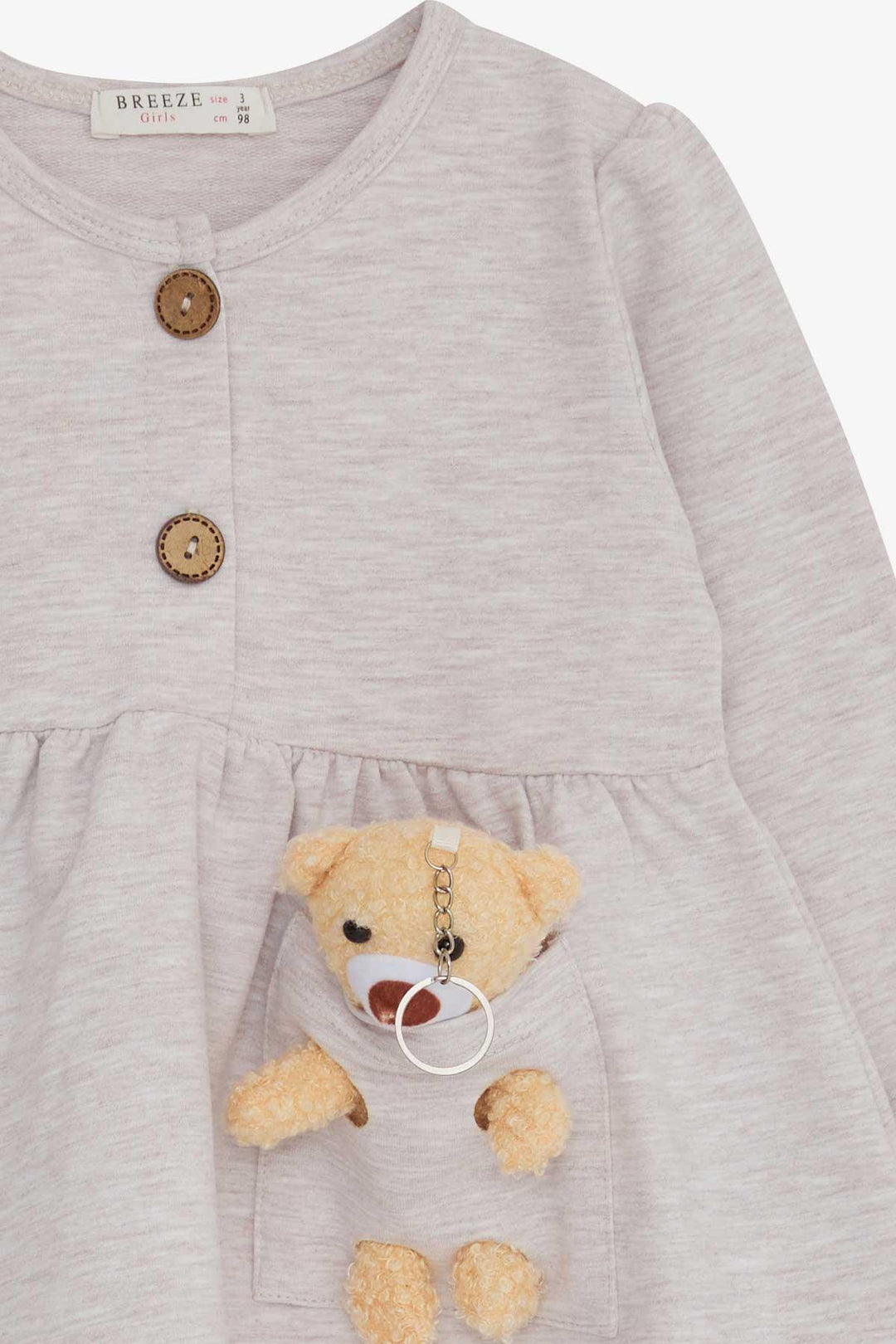 BRE Breeze Girl Child Long Sleeve Dress with Bear Accessory 2-6 Years, Beige Melange - Alès
