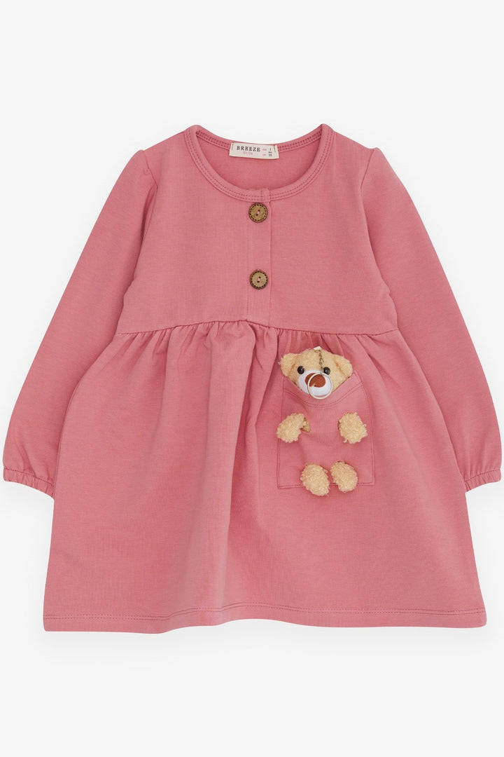 BRE Breeze Girl Child Long Sleeve Dress with Bear Accessory, 2-6 Years, Rose Pink - Maricopa