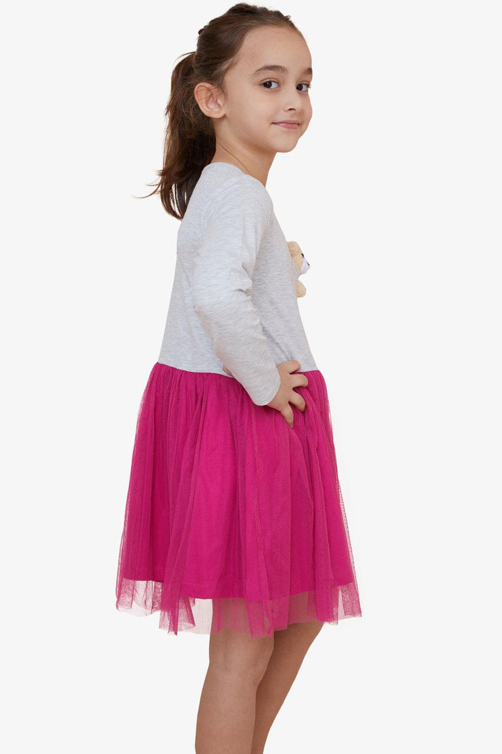 BRE Breeze Girl Child Long Sleeve Dress with Bear Accessory, 3-8 Years, Light Grey Melange - West Covina
