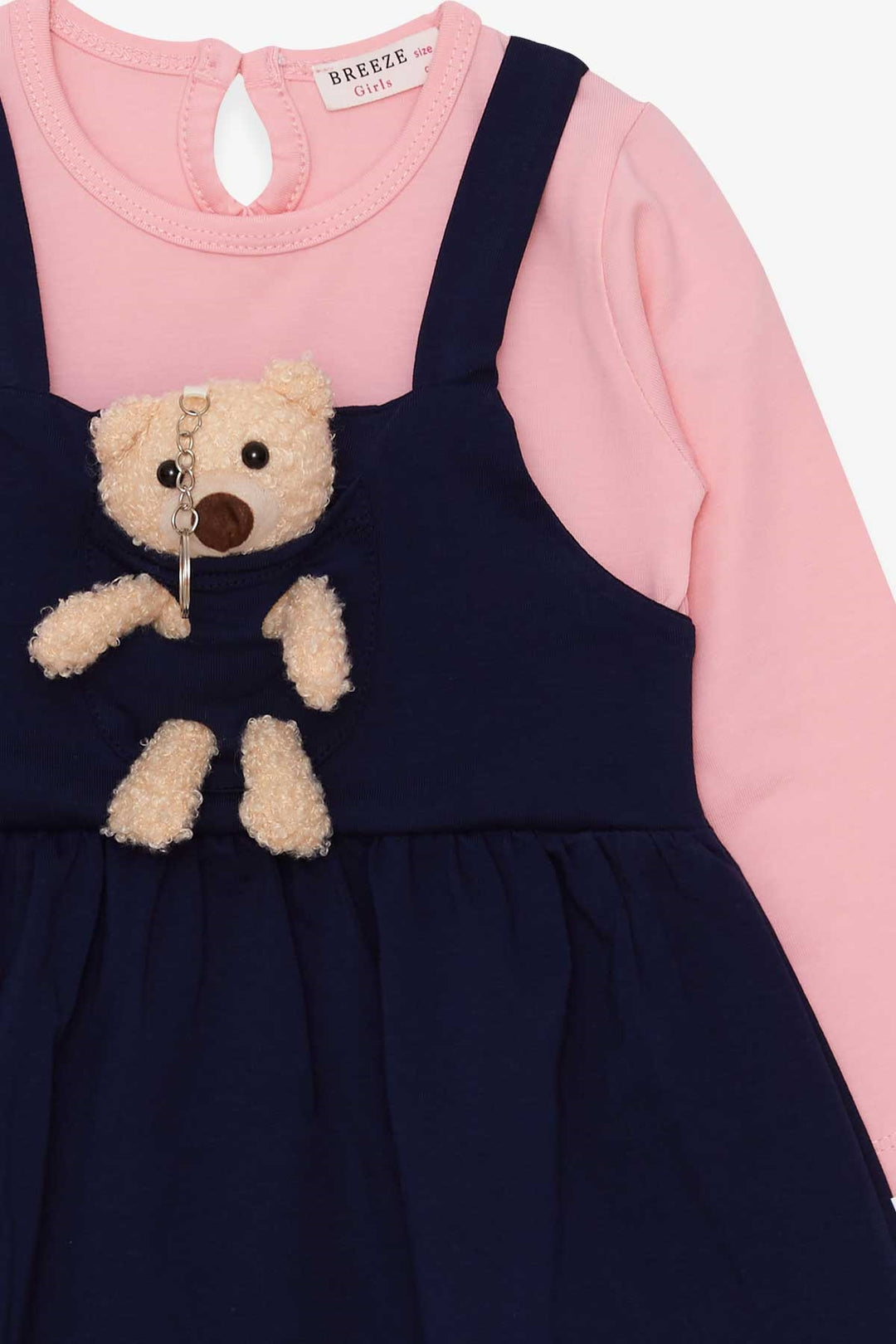 BRE Breeze Girl Child Long Sleeve Dress with Bear Accessory 2-6 Years, Navy Blue - Andria
