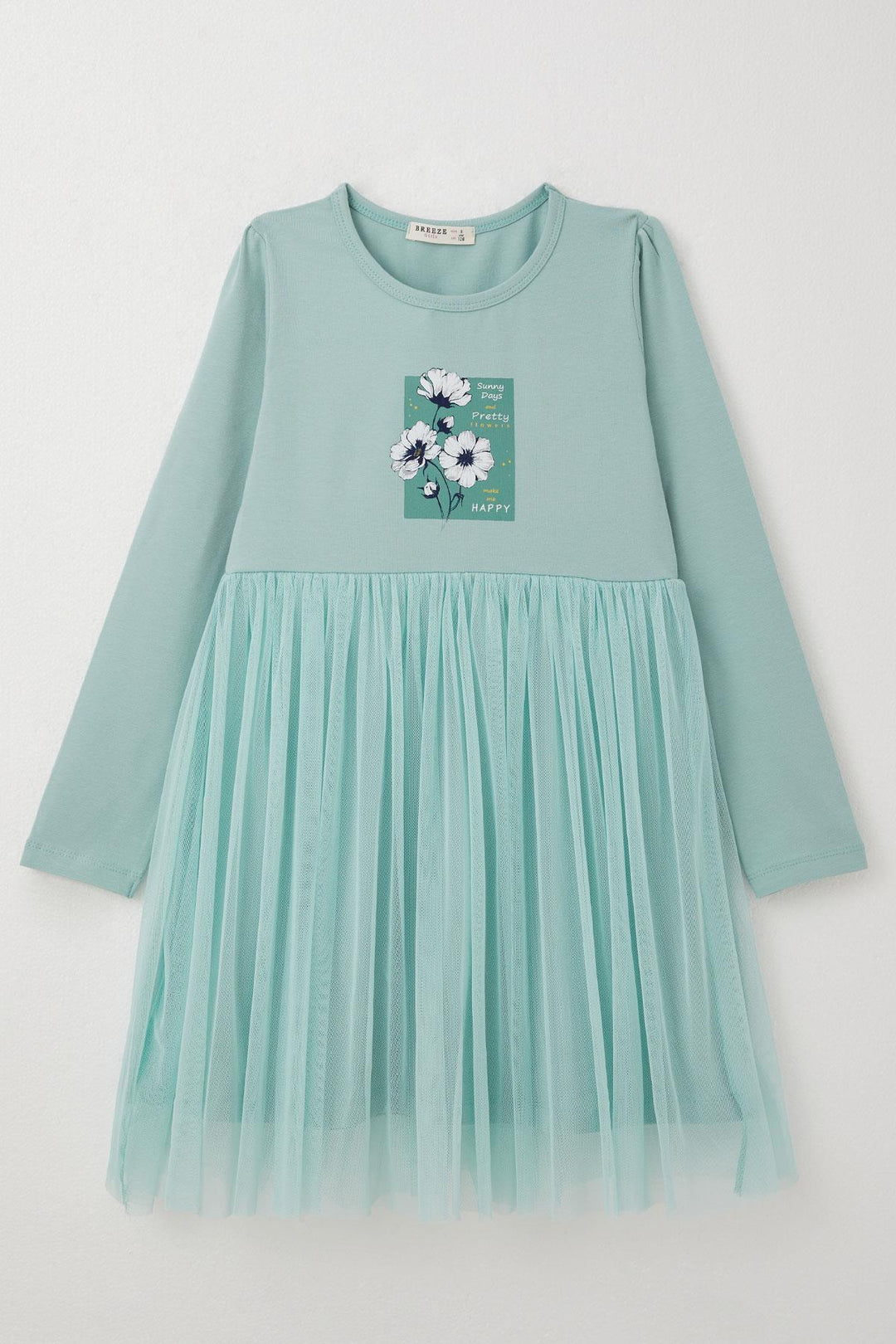 BRE Breeze Girl Child Long Sleeve Dress Spring Themed Flower Printed 4-9 Years, Aqua Green - Redcar
