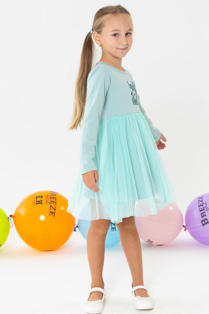 BRE Breeze Girl Child Long Sleeve Dress Spring Themed Flower Printed 4-9 Years, Aqua Green - Redcar