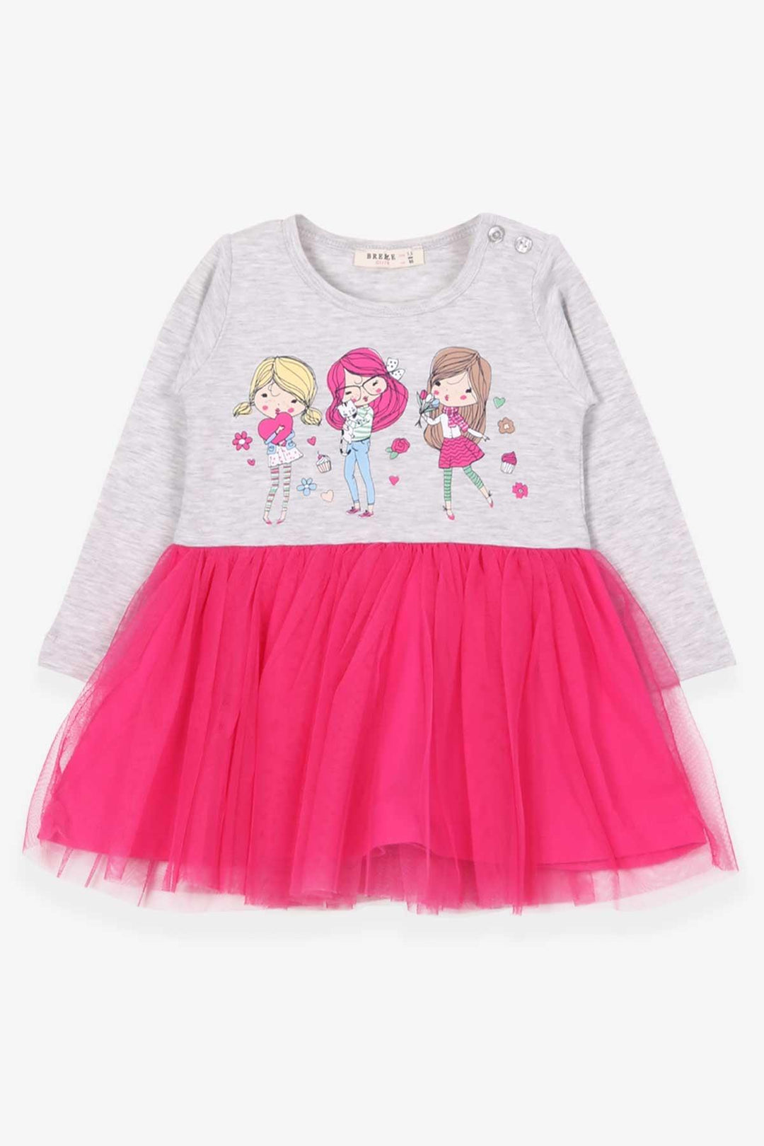 BRE Breeze Girl Child Long Sleeve Dress Printed 1.5-5 Years, Light Grey Melange - Charleston