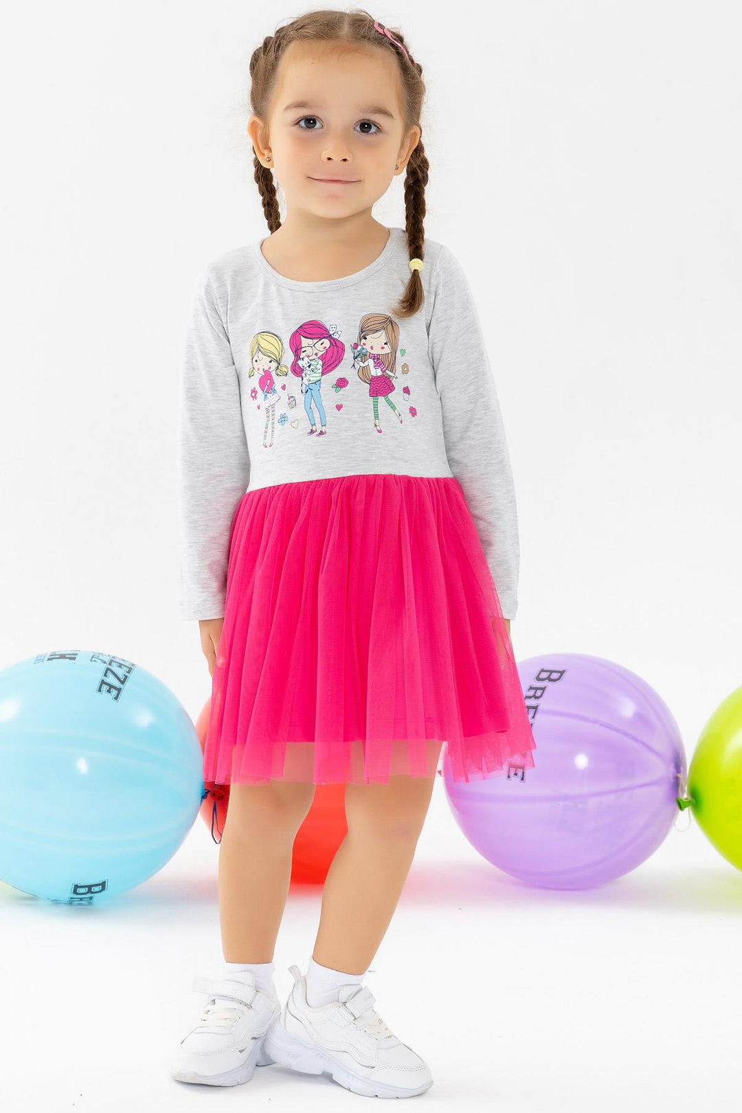 BRE Breeze Girl Child Long Sleeve Dress Printed 1.5-5 Years, Light Grey Melange - Charleston