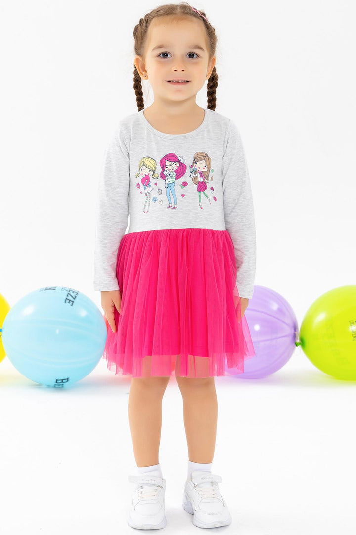BRE Breeze Girl Child Long Sleeve Dress Printed 1.5-5 Years, Light Grey Melange - Charleston