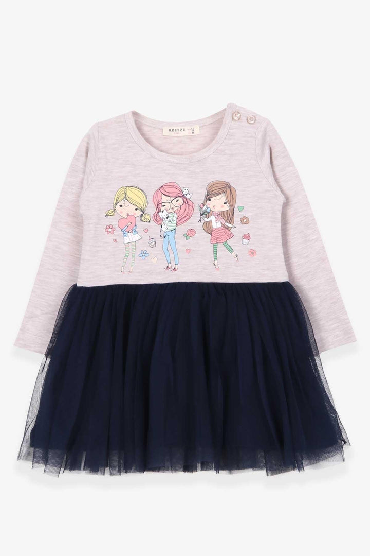 BRE Breeze Girl Child Long Sleeve Dress Printed 1.5-5 Years, Beige Melange - Bollate
