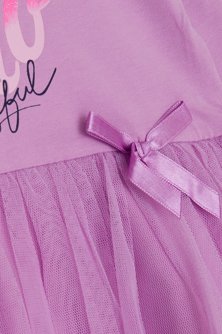 BRE Breeze Girl Child Long Sleeve Dress Printed Tulle 1.5-5 Years, Lilac - Roswell