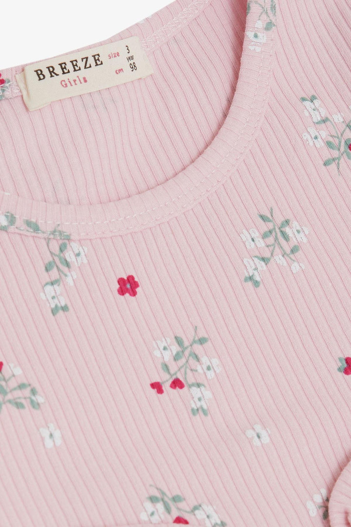 BRE Breeze Girl Child Long Sleeve Dress with Flower Pattern Ruffled Bow 3-7 Years, Pink - Bellingham