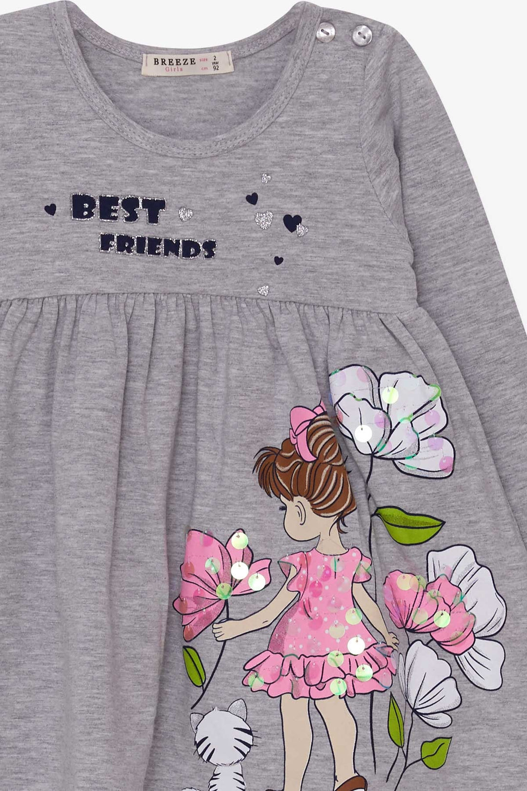 BRE Breeze Girl Child Long Sleeve Dress Floral Girl Printed 2-6 Years, Grey Melange - Braintree
