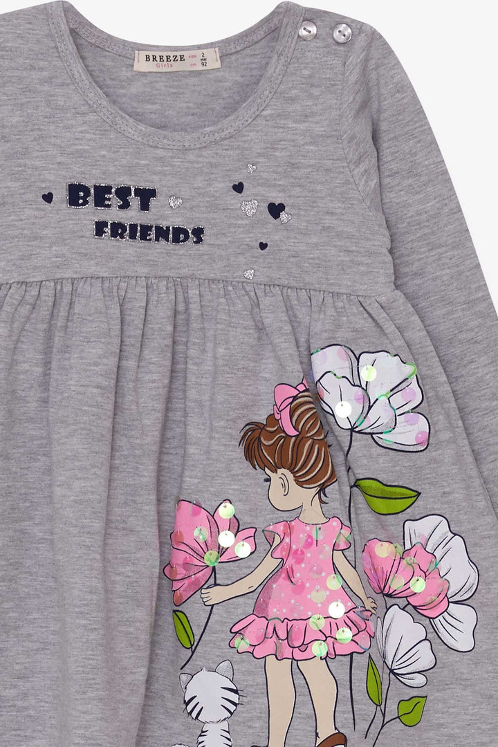 BRE Breeze Girl Child Long Sleeve Dress Floral Girl Printed 2-6 Years, Grey Melange - Braintree
