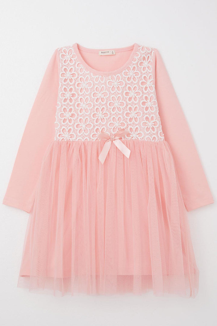 BRE Breeze Girl Child Long Dress with Flower Guipure Embroidery, 4-8 Years, Pink - Garbsen
