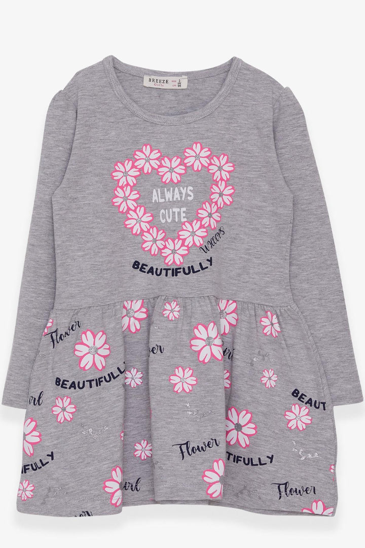 BRE Breeze Girl Child Long Sleeve Dress Floral Printed Patterned 3-7 Years, Grey Melange - Redditch