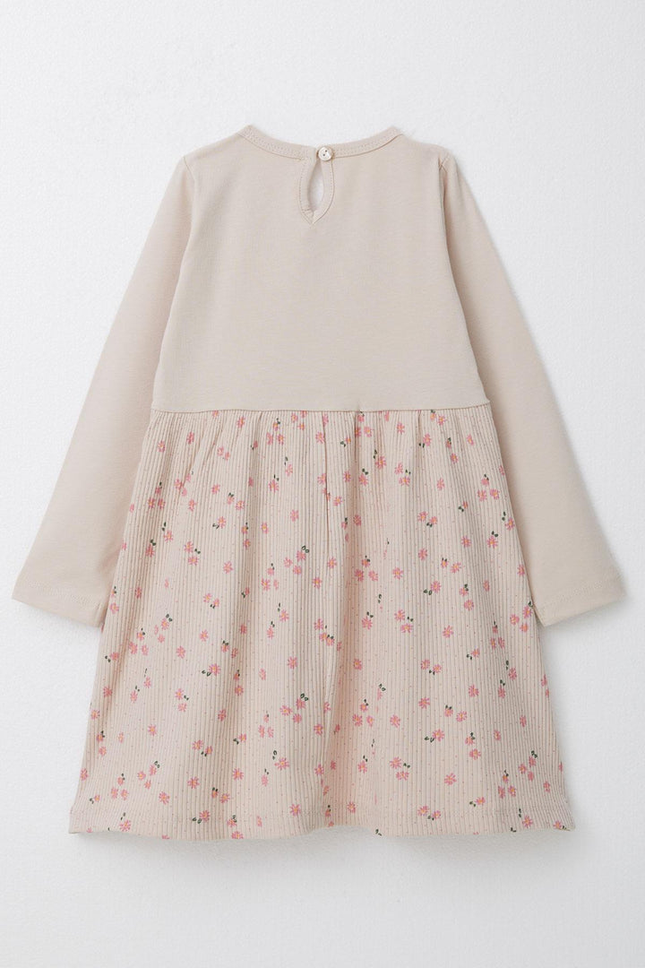 BRE Breeze Girl Child Long Sleeve Dress with Floral Bow 3-8 Years, Beige - Ontario