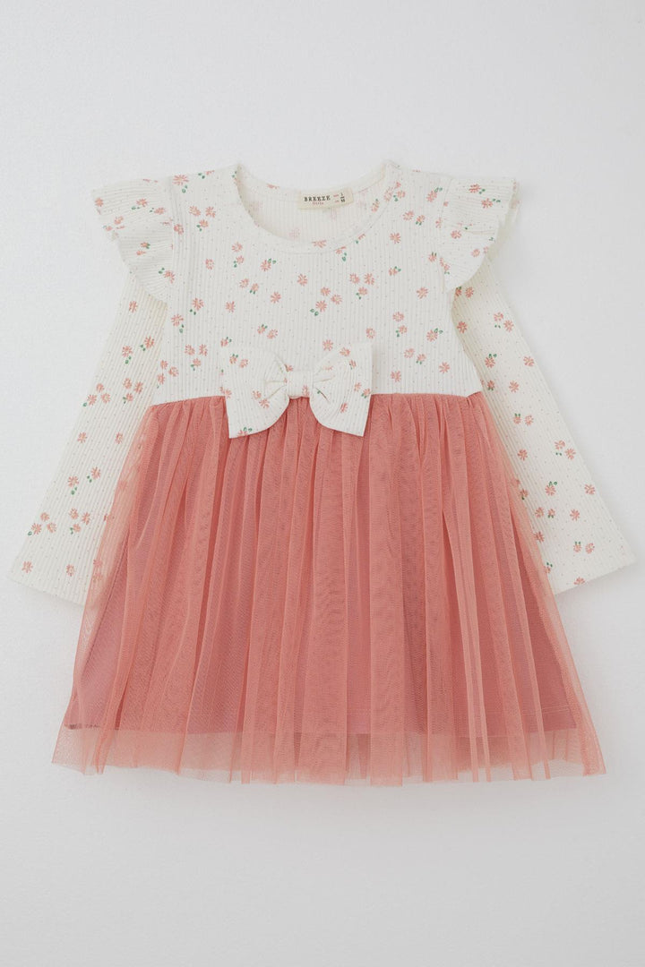 BRE Breeze Girl Child Long Sleeve Dress with Floral Bow Tulle 1.5-5 Years, Ecru - Como