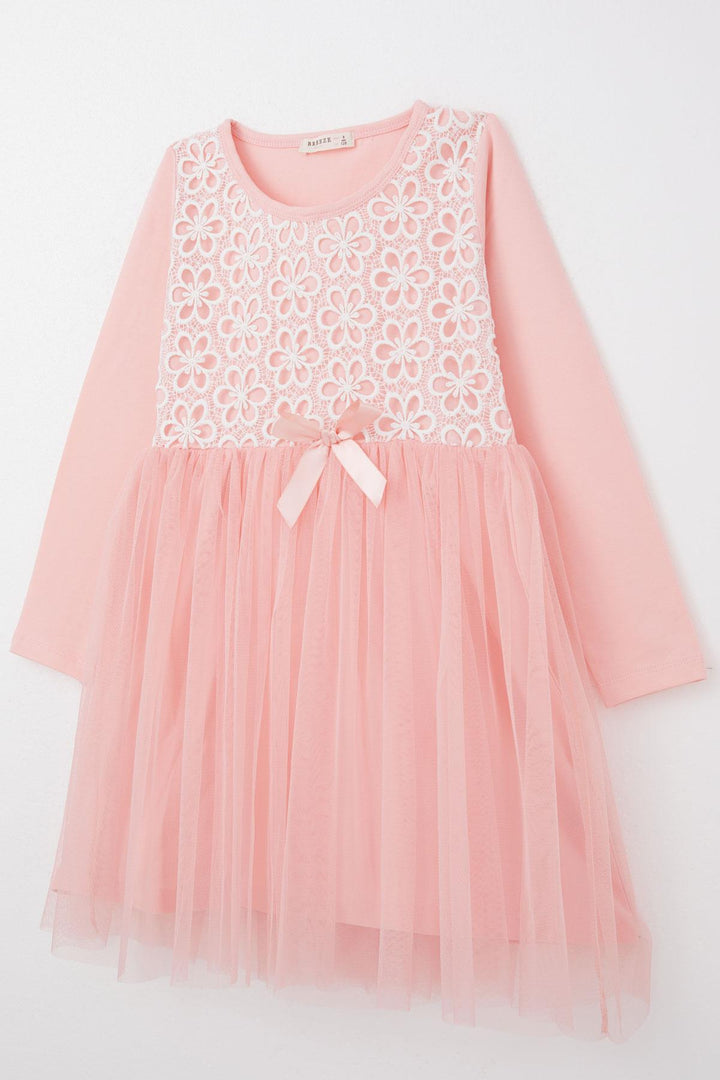 BRE Breeze Girl Child Long Dress with Flower Guipure Embroidery, 4-8 Years, Pink - Garbsen