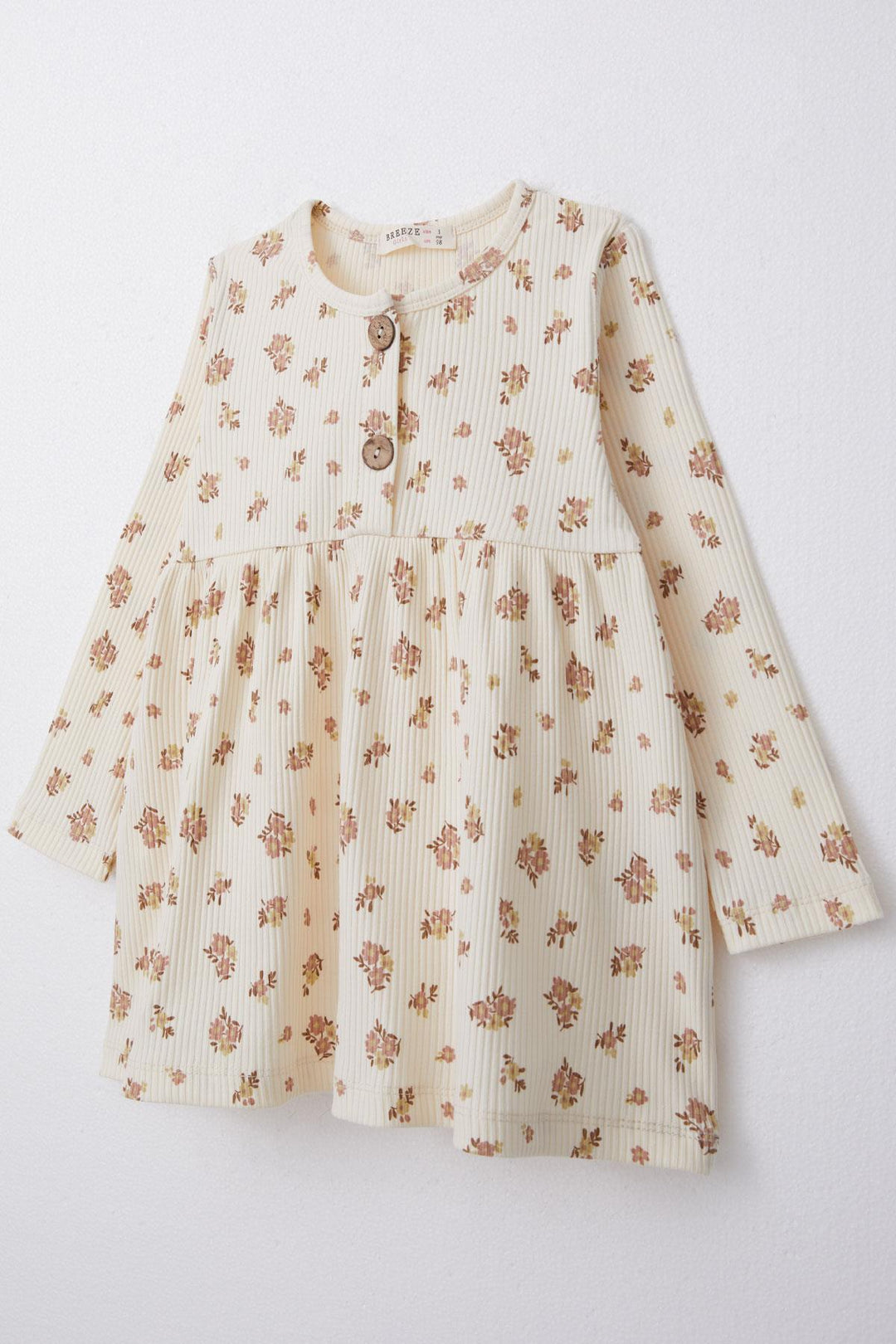 BRE Breeze Girl Child Long Sleeve Dress with Floral Button 1.5-5 Years, Cream - Fresnillo