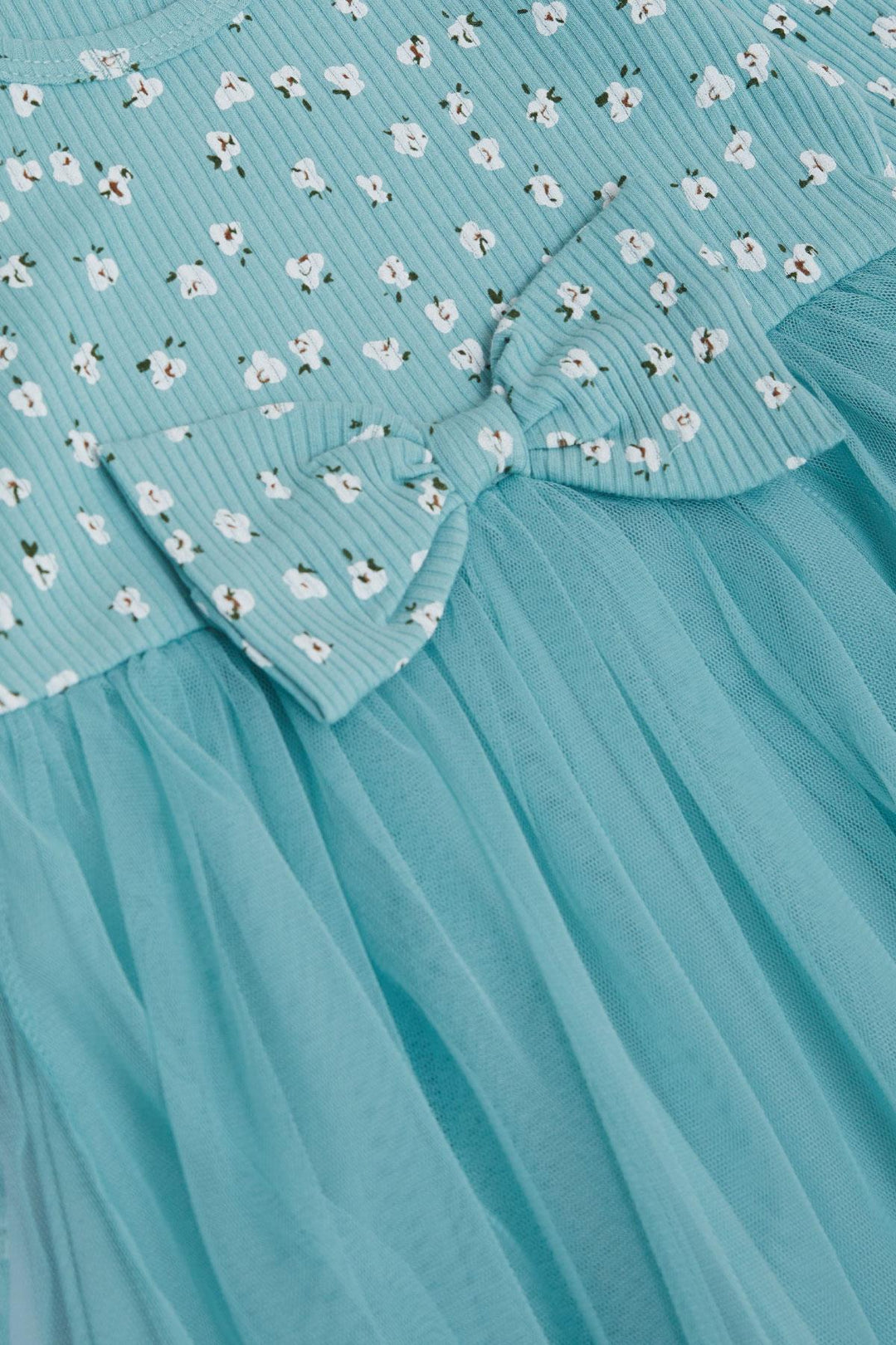 BRE Breeze Girl Child Long Sleeve Dress with Flower Pattern Ruffled Bow 3-7 Years, Aqua Green - Blackpool