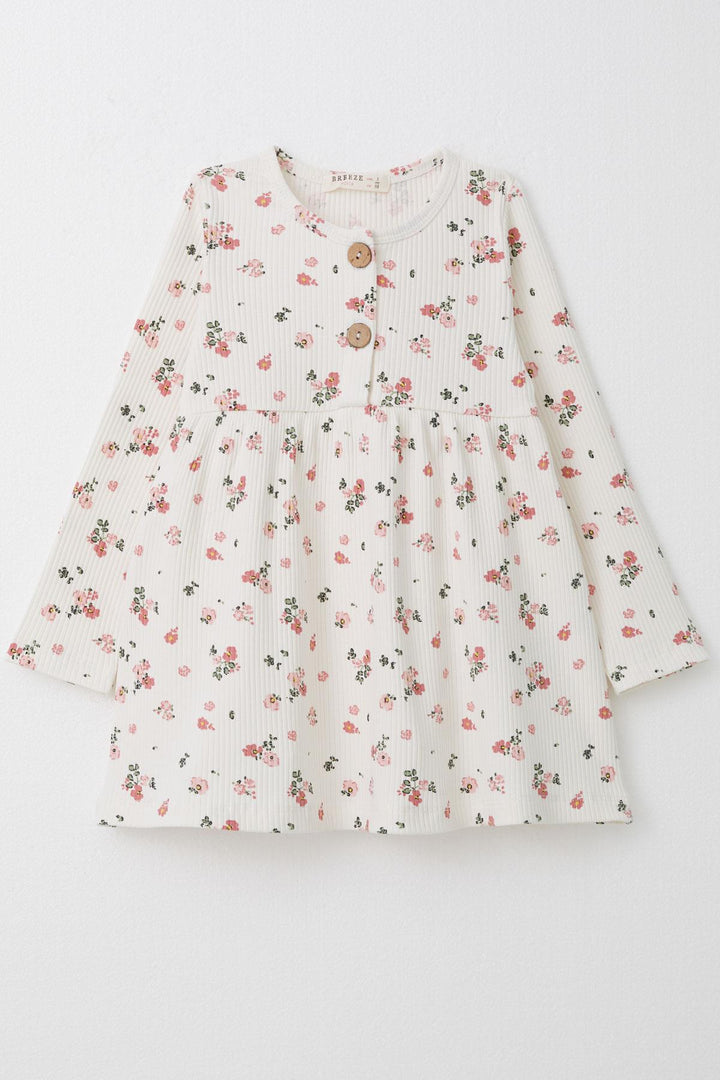 BRE Breeze Girl Child Long Sleeve Dress with Floral Buttoned 1.5-5 Years, Ecru - Almere
