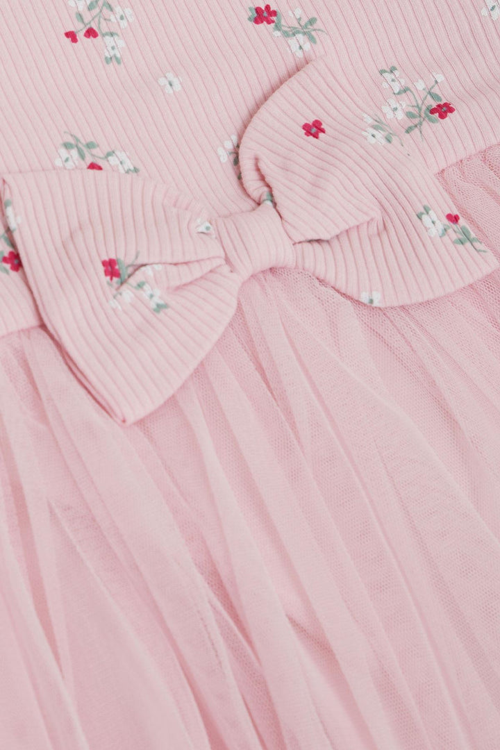BRE Breeze Girl Child Long Sleeve Dress with Flower Pattern Ruffled Bow 3-7 Years, Pink - Bellingham