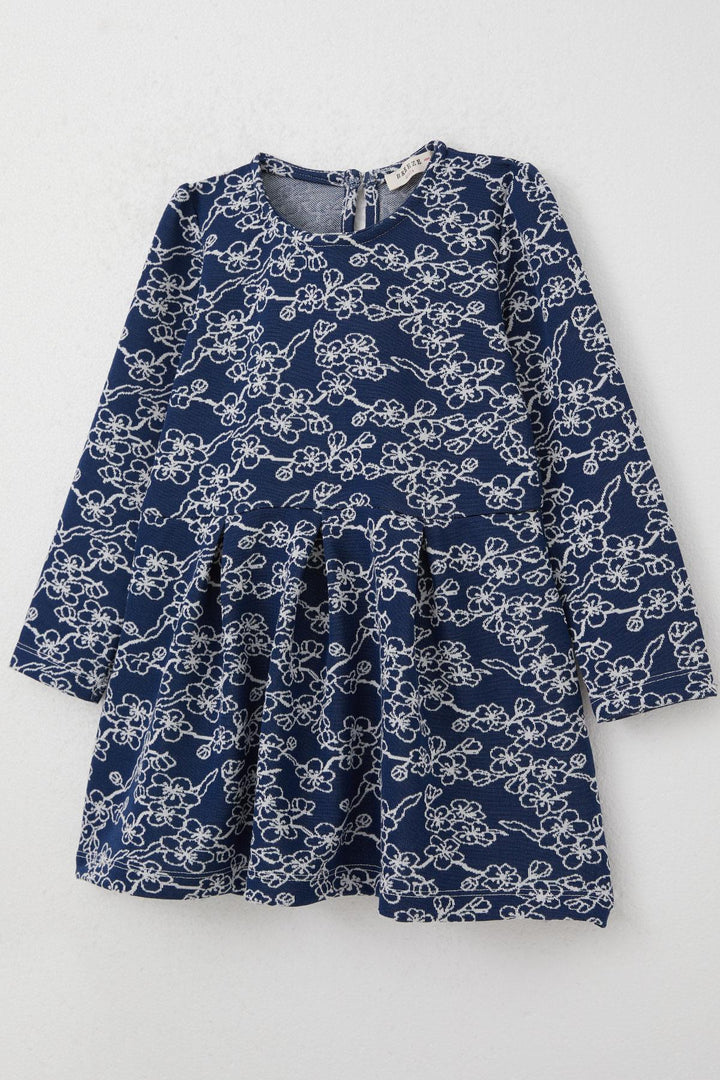 BRE Breeze Girl Child Long Sleeve Dress with Flower Pattern 1.5-5 Years, Navy Blue - Jacona de Plancarte