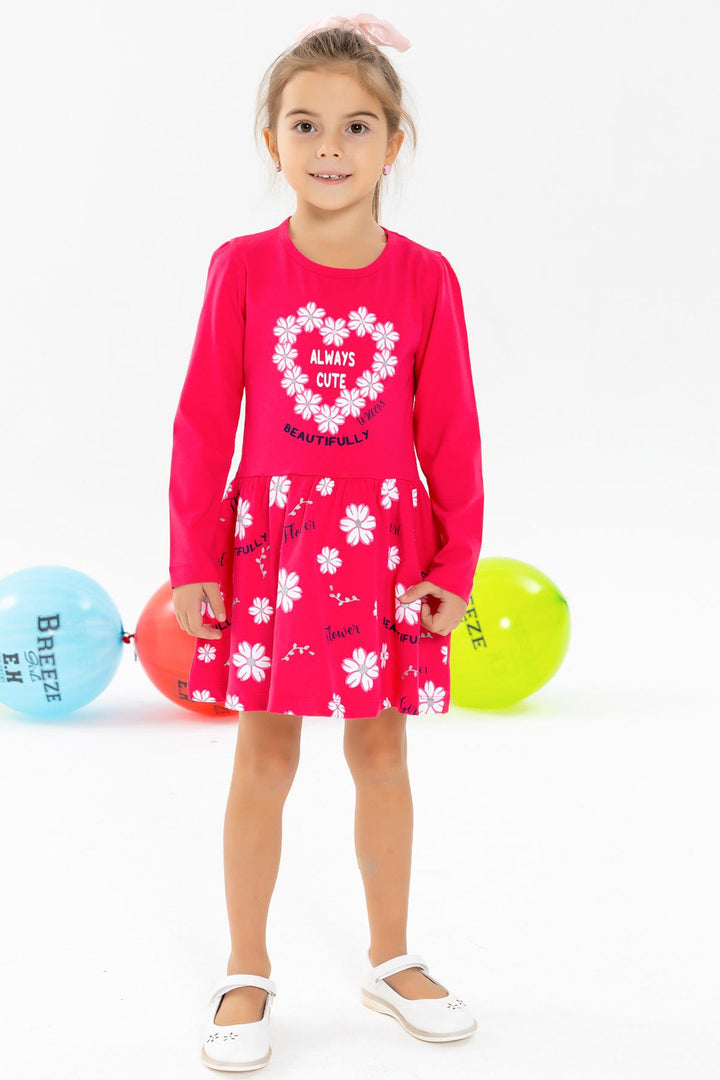 BRE Breeze Girl Child Long Sleeve Dress Floral Printed Patterned 3-7 Years, Pink - Augsburg