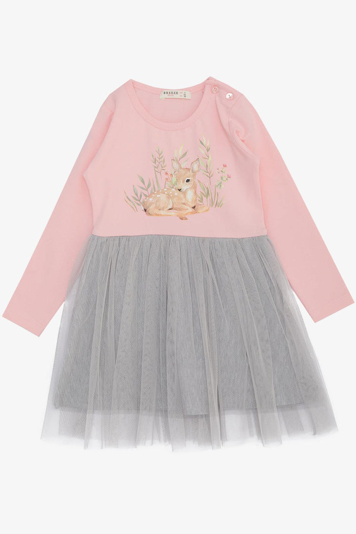 BRE Breeze Girl Child Long Sleeve Dress Flower Pattern Cute Fawn Printed 1.5-5 Years, Pink - Narón