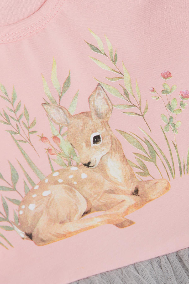 BRE Breeze Girl Child Long Sleeve Dress Flower Pattern Cute Fawn Printed 1.5-5 Years, Pink - Narón