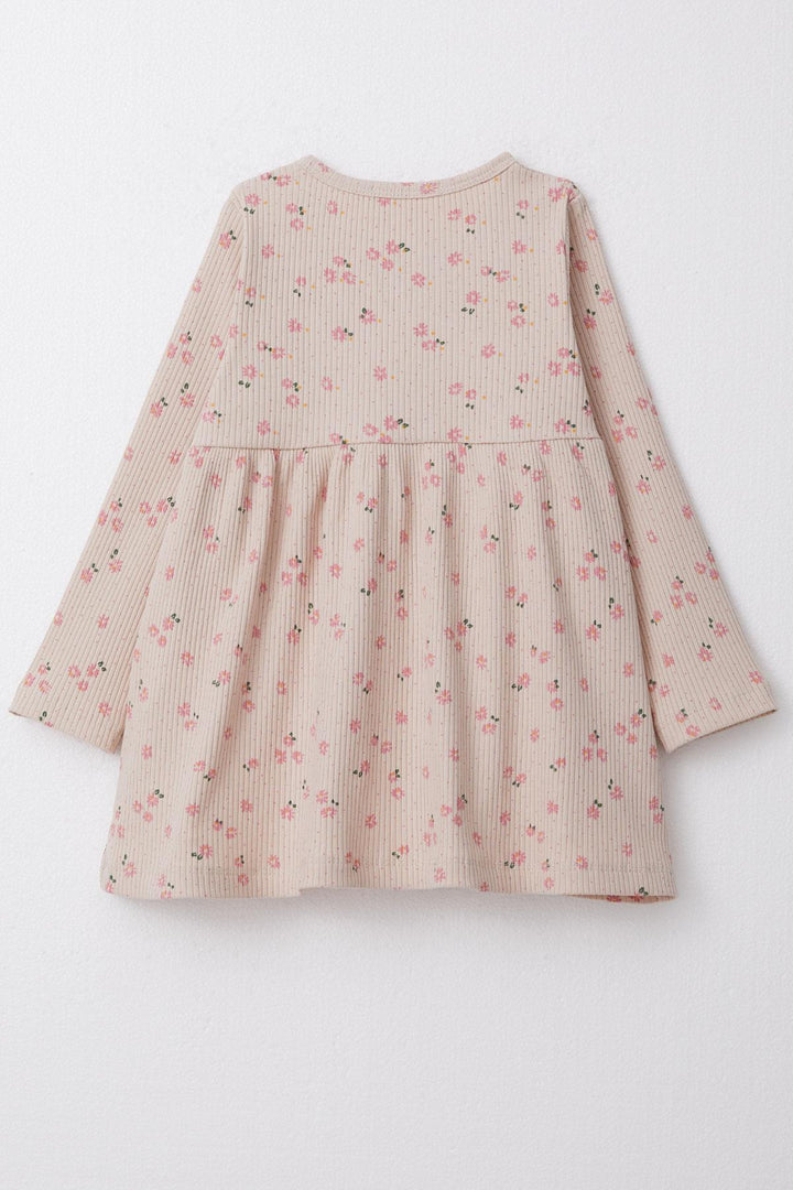 BRE Breeze Girl Child Long Sleeve Dress with Floral Buttoned 1.5-5 Years, Beige - Apan