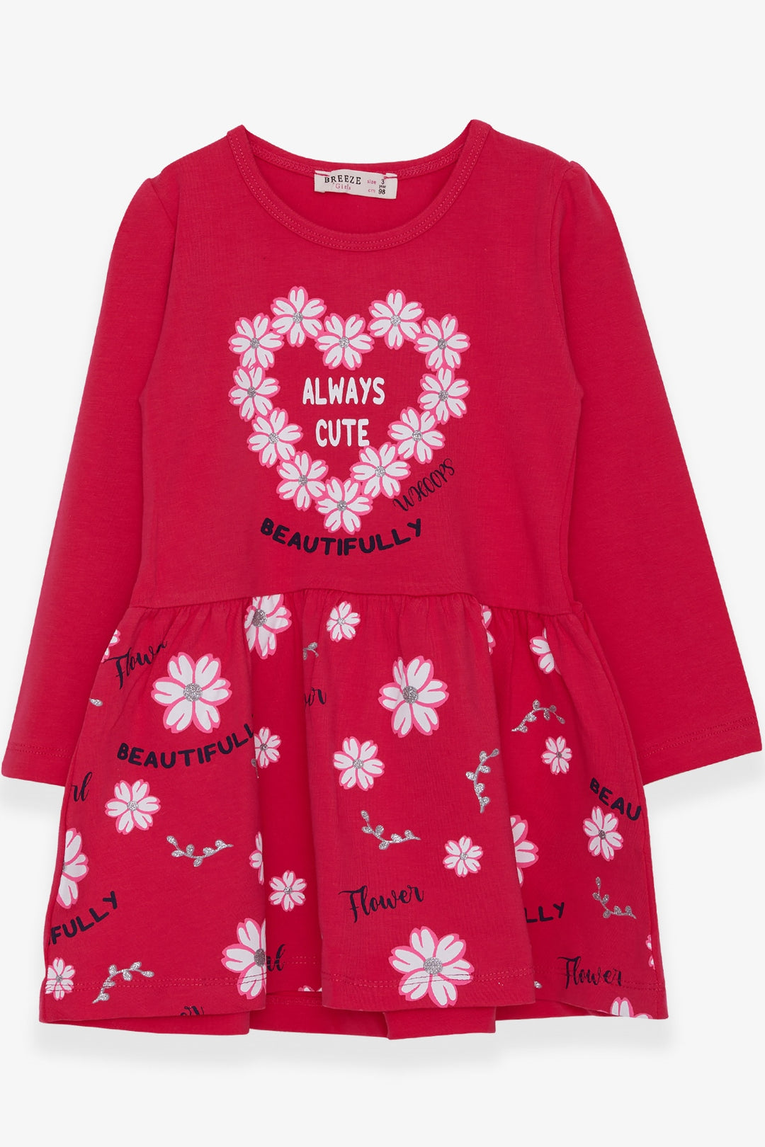 BRE Breeze Girl Child Long Sleeve Dress Floral Printed Patterned 3-7 Years, Pink - Augsburg
