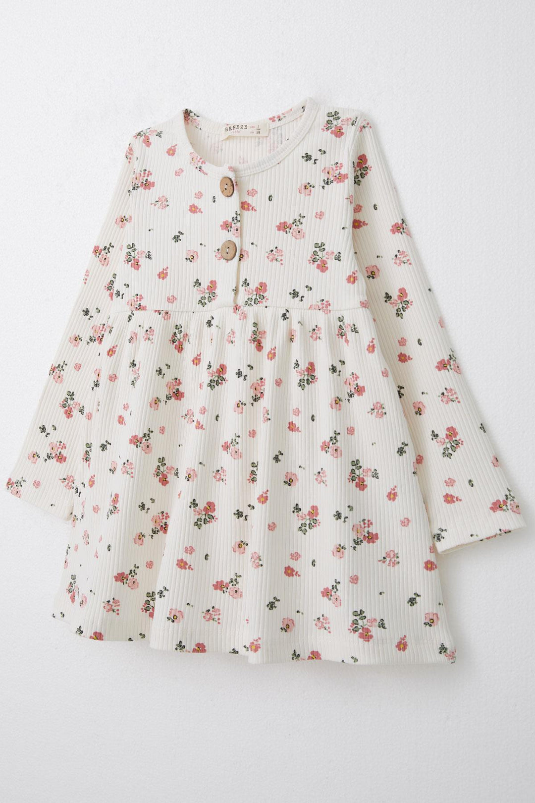 BRE Breeze Girl Child Long Sleeve Dress with Floral Buttoned 1.5-5 Years, Ecru - Almere
