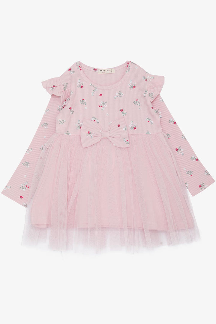 BRE Breeze Girl Child Long Sleeve Dress with Flower Pattern Ruffled Bow 3-7 Years, Pink - Bellingham